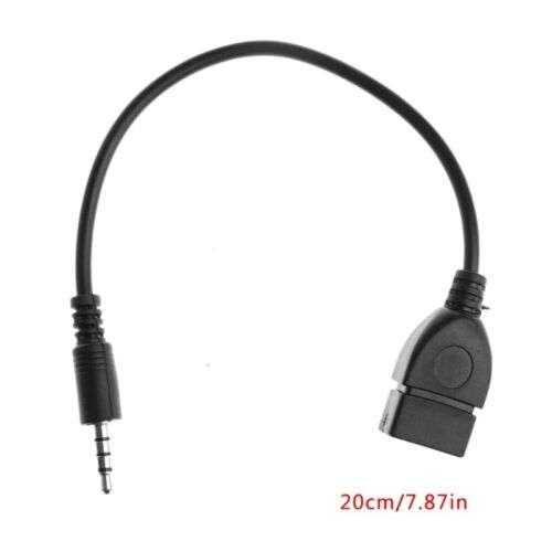 3.5mm Male to USB 2.0 Female Car Stereo AUX Adapter for Music Streaming and Charging.