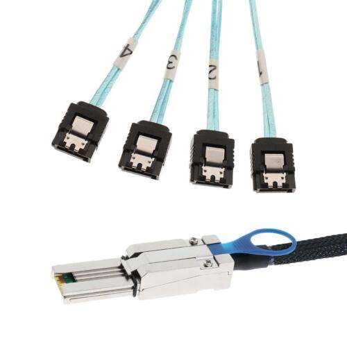 High-Speed Mini-SAS SFF-8088 to 4x SATA 7-Pin 6Gb/s Adapter Cable with 30AGW & Latch for Data Transfer and Storage.