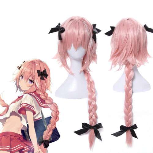 Astolfo Long Braided Ponytail Bowknot Wig for FGO Fate Apocrypha Cosplay Parties