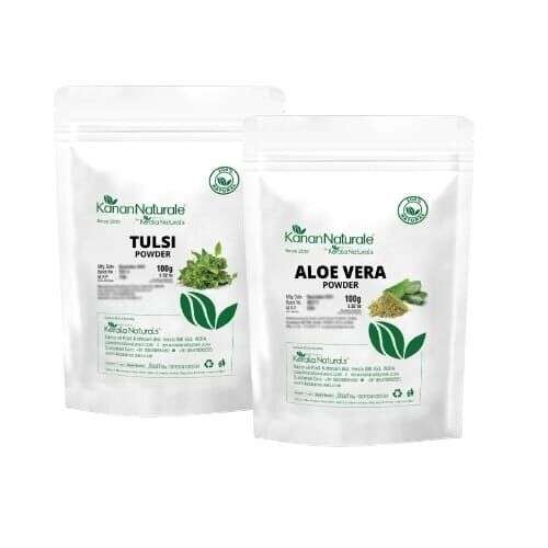 Kerala Naturals Tulsi & Aloe Vera Powder Duo: 100g Each - Skin & Hair Care