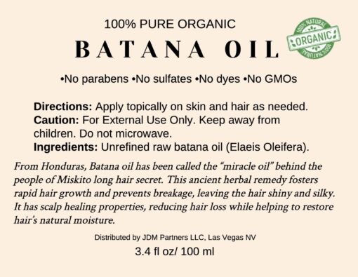 100% Organic Batana Oil from Honduras, natural hair growth 3.4 fl.oz/100ml