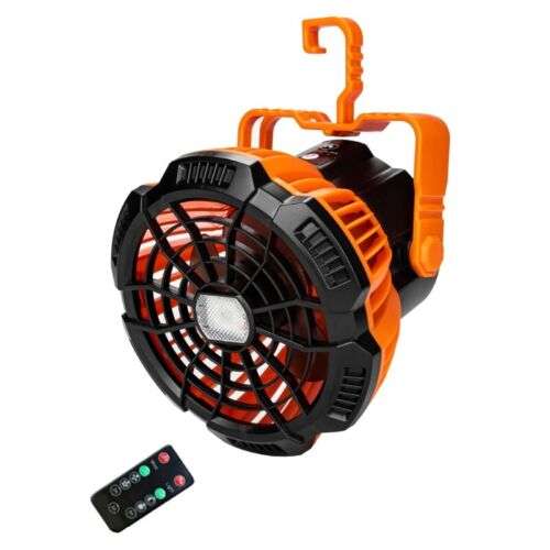 Portable USB Rechargeable Fan with LED Light & Remote Control for Camping & Outdoor Use