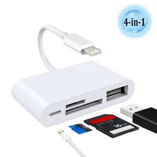 4-in-1 Portable USB Camera SD TF Card Reader for iPhone iPad iOS 12 - Transfer Photos and Videos Effortlessly.