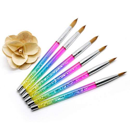 Kolinsky Acrylic Nail Brushes Rainbow Crystal Handle for Precise Nail Art Designs (Sizes 6-16)