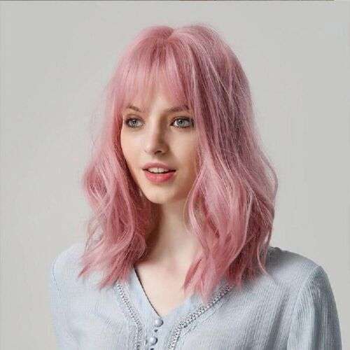 Pink Short Curly Wig with Air Fringe for Cosplay & Women's Short Hairstyles