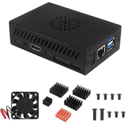 Aluminum Heatsink Metal Enclosure with Cooling Fan for Orange Pi 5 & 5B Boards