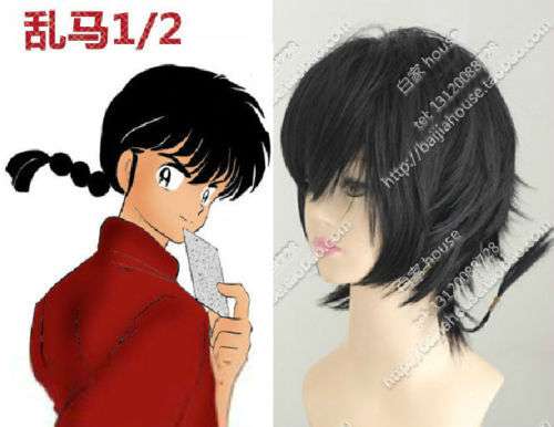 Anime Ranma 1/2 Black Cosplay Wig with Hairnet for Authentic Costume Transformation
