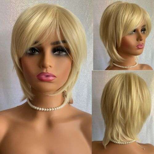 Chic Short Straight Layered Blonde #613 Synthetic Hair Wig for Women, Natural Look