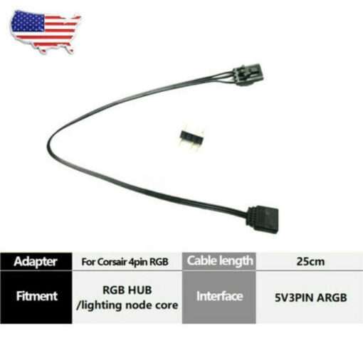 Corsair RGB to ARGB Adapter Cable: 5V 3-Pin for Standard ARGB Fans & Components (25CM)