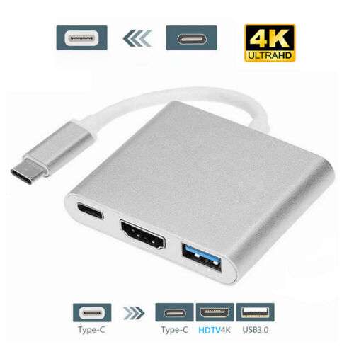 Type-C 3-in-1 Multiport Adapter for Laptop: USB, HDMI, and Data Transfer.