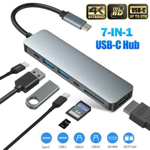 7-in-1 USB-C Hub: Expand Your Laptop's Connectivity with 4K HDMI, USB 3.0, and More