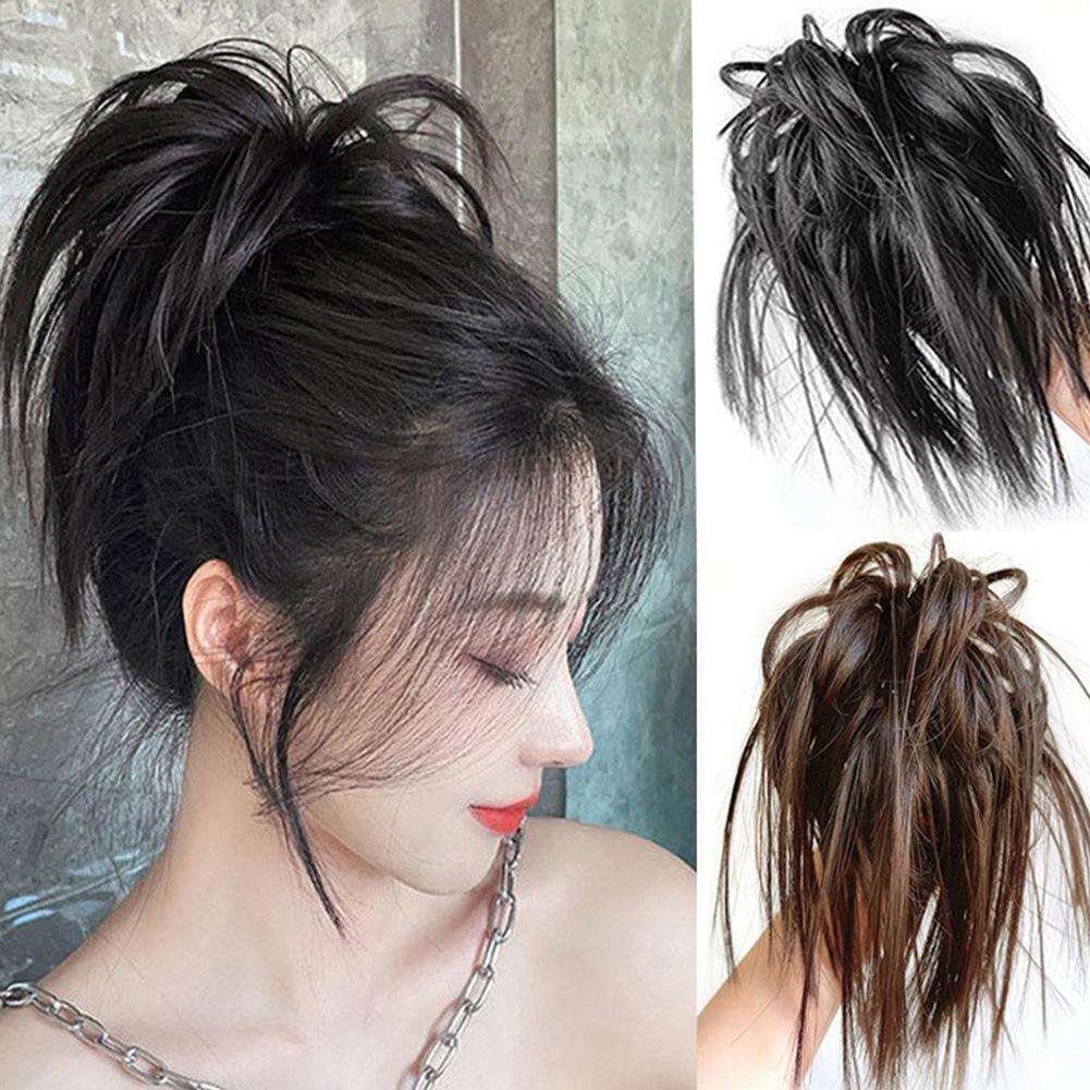 Effortless Chic: Messy Straight Hair Bun Extensions with Elastic Claw Clip for Easy Updos