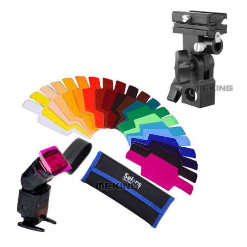Versatile Light Stand Bracket B with Flash Umbrella Holder Mount and 20 Vibrant Color Gel Filters