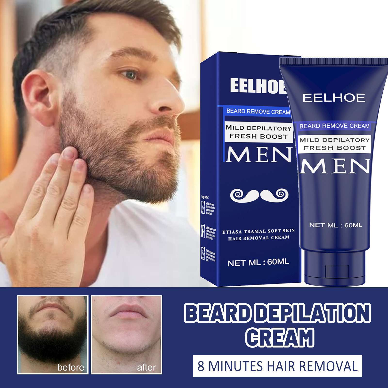 Advanced Men's Hair Removal Cream for Gentle and Effective Body, Chest, and Beard Grooming