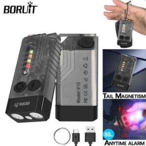 BORUiT V10 Mini Flashlight: Ultra-Bright 1000LM Torch with USB Rechargeable Keychain and UV Lamp