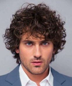 Short Brown Blonde Synthetic Hair Full Wig: Men's Curly Hairstyle for Everyday Style