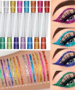 16 Colors Glitter Sequins Shiny Liquid Eyeliner for Easy, Waterproof Makeup