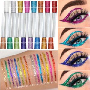 16 Colors Glitter Sequins Shiny Liquid Eyeliner for Easy, Waterproof Makeup