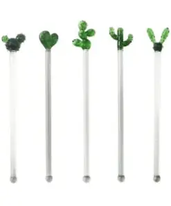 Cactus-Themed Colorful Glass Coffee Stirrers for a Fun & Reusable Stirring Experience