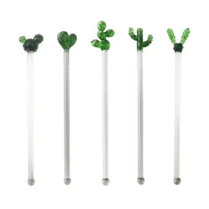 Cactus-Themed Colorful Glass Coffee Stirrers for a Fun & Reusable Stirring Experience