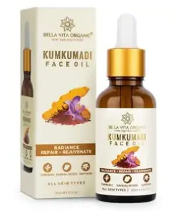 बेला वीटा ऑर्गेनिक्स कुमकुमादि फेस ग्लो ऑयल: रूखी से सामान्य त्वचा के लिए चमक लौटाने वाला, 30 मिली
