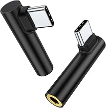(Pack 2) USB C to 3.5mm Audio Adapter | Type-C to AUX Headphone Jack Dongle with DAC Chip | Right Angle Connector | Compatible with Type-C Devices | Black