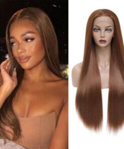 Long Straight 28" Heat Resistant Synthetic Lace Frontal Wig for Natural Look