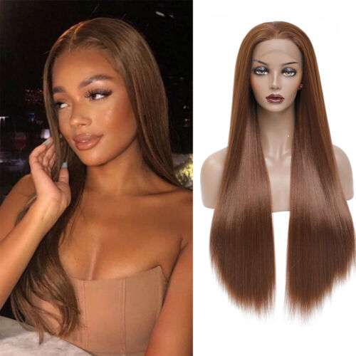 Long Straight 28" Heat Resistant Synthetic Lace Frontal Wig for Natural Look