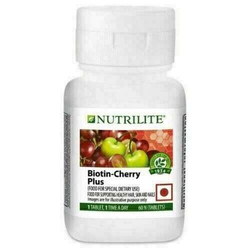 Amway Nutrilite Biotin Cherry Plus 60 Tablets: Support Healthy Hair, Skin, and Nails with Cherry Flavored Biotin Supplement