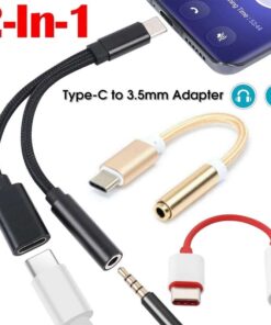 2-in-1 Type-C to 3.5mm Headphone Jack Adapter for Charging and Audio on Smartphones & Tablets