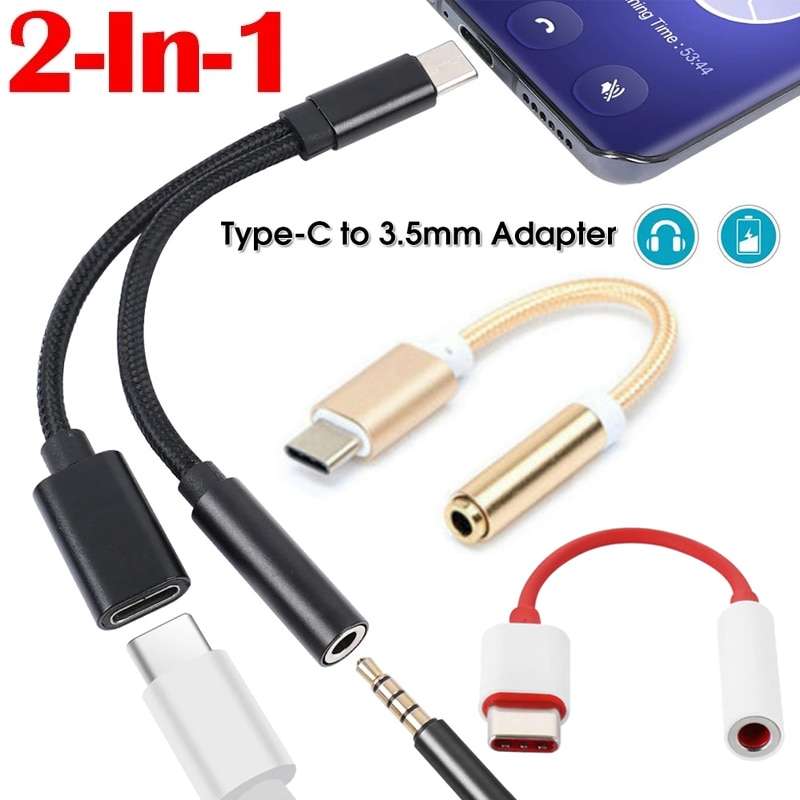 2-in-1 Type-C to 3.5mm Headphone Jack Adapter for Charging and Audio on Smartphones & Tablets