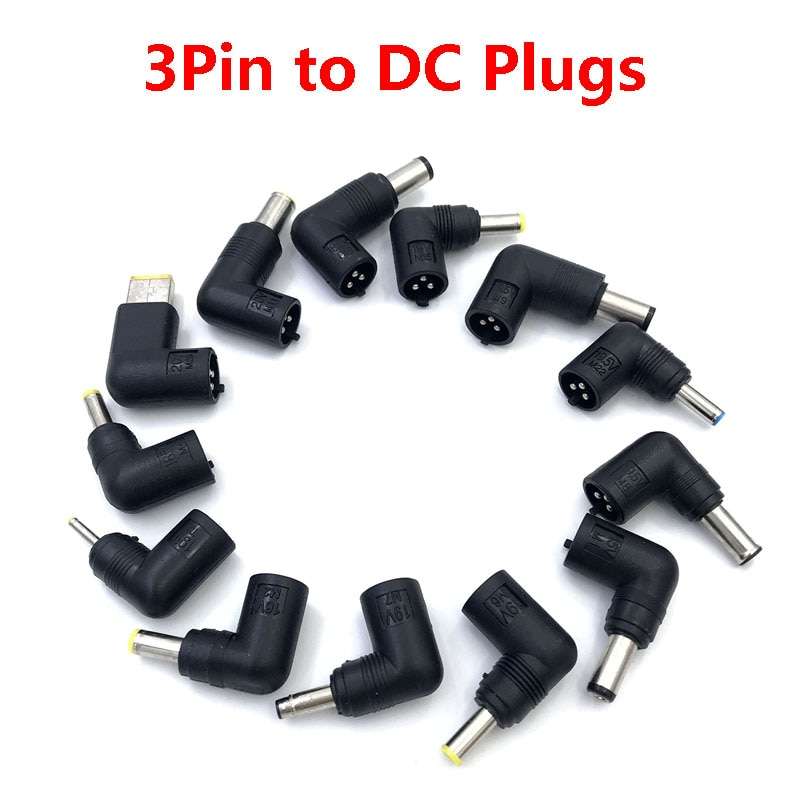 Universal 3-Pin DC Power Supply Adapter Connector for Laptops and Devices with USB-C Charging.