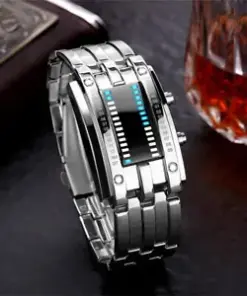 LED Binary Digital Watch for Men: Sporty, Casual Stainless Steel Wristwatch