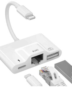 3-in-1 Lightning Adapter for Charging, USB OTG, & Ethernet Networking with Flash Drive Support